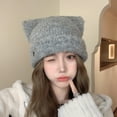 thumbnail image 1 of Cat Ear Beanie Crochet Hats for Women Knitted Stylish Beanies (Grey One Size), 1 of 3
