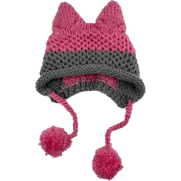 Cat Ear Beanie with Ear Flap Pompom Cute Fox Ears Hat Y2k Gothic Handmade Crochet Beanie for Women Teen Girls Snow Winter