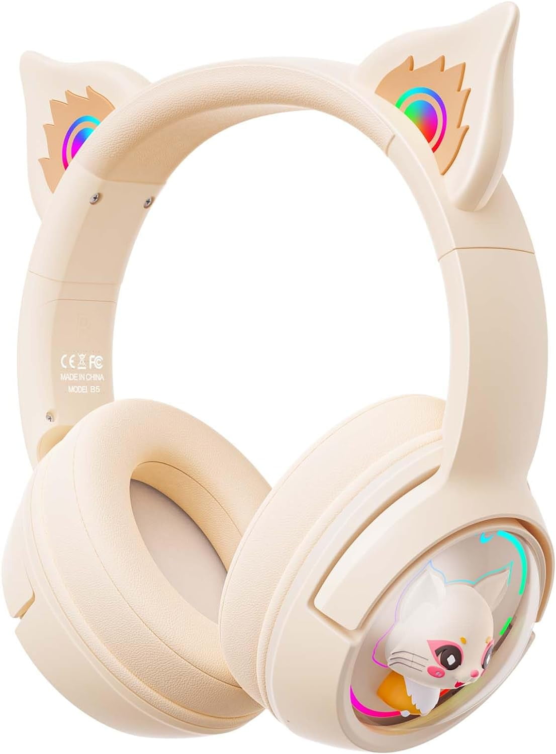 Cat Ear Bluetooth Headphones, Wireless OverEar Headphone with RGB