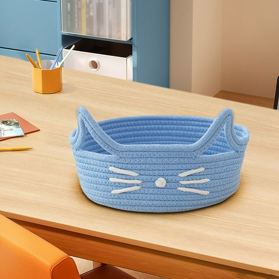 Cat Ear Cotton Rope Organizer Basket Desktop Woven Storage Box for Cosmetics Snacks Office Home Cute Pet Toy Bin Easy Clean Soft Kids Safe