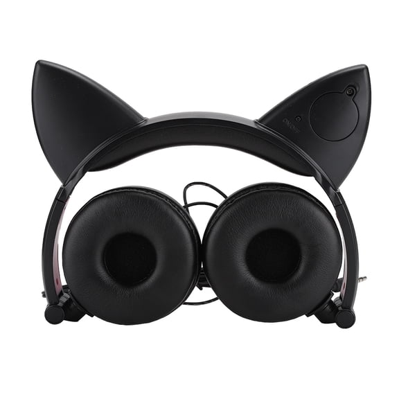 Cat Ear Foldable Music Headphone with LED Glowing Light, Over-Ear Wired Earphone with 4.9 ft / 1.5 m Cord and Built-in Rechargeable Battery for PC & Mobile