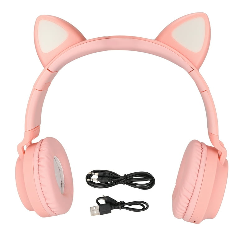 Cat Ear Gaming Headphones Deep Bass LED Light Foldable Cute Cat Ear Headset with Soft Earmuffs Pink Walmart