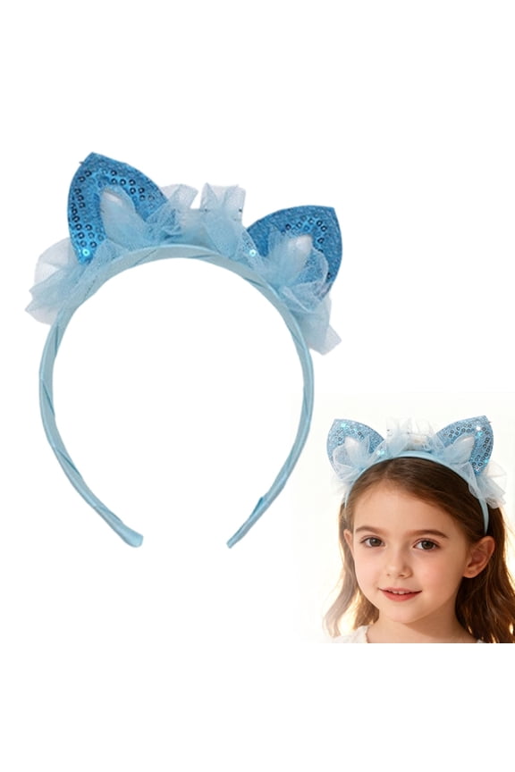 Cat Ear Headband - Sparkly Tulle Hair Accessory, Elegant Rhinestone Style, Retro Party Fashion, Festival Headband, Holiday Gift, Christmas, Thanksgiving, Women & Adult, Lightweight Design