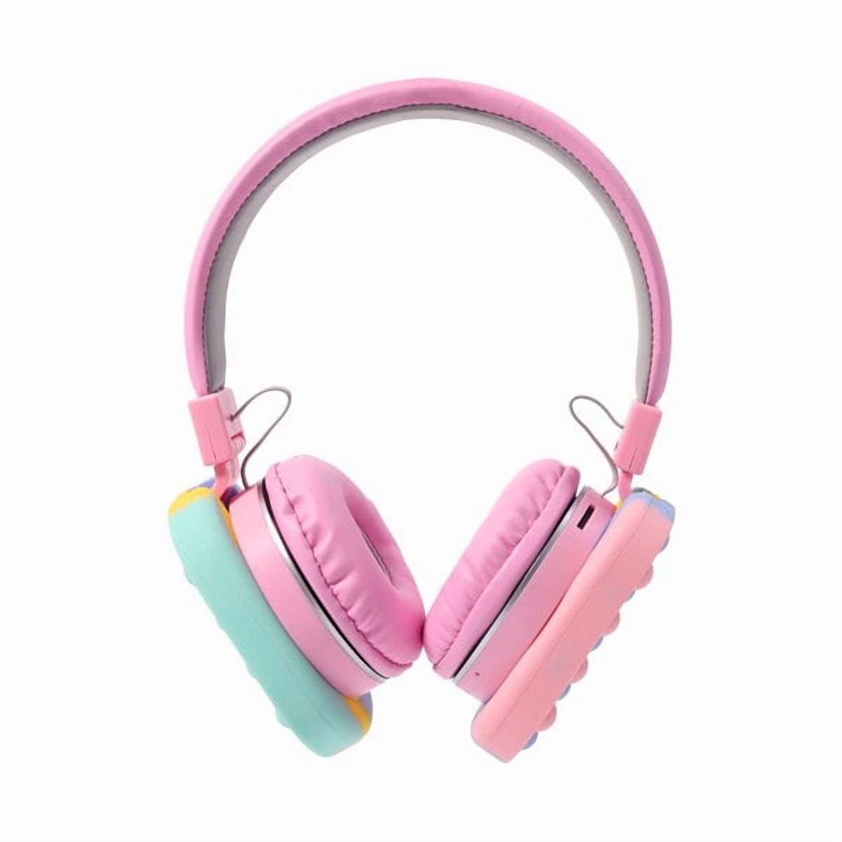 Cat Ear Headphones Kids Toy Headset, Wireless Bluetooth Headphone Pop Bubble On-Ear Headphone Fidget Toy Rainbow Color Fidget Headset for Children Adults (Pink)