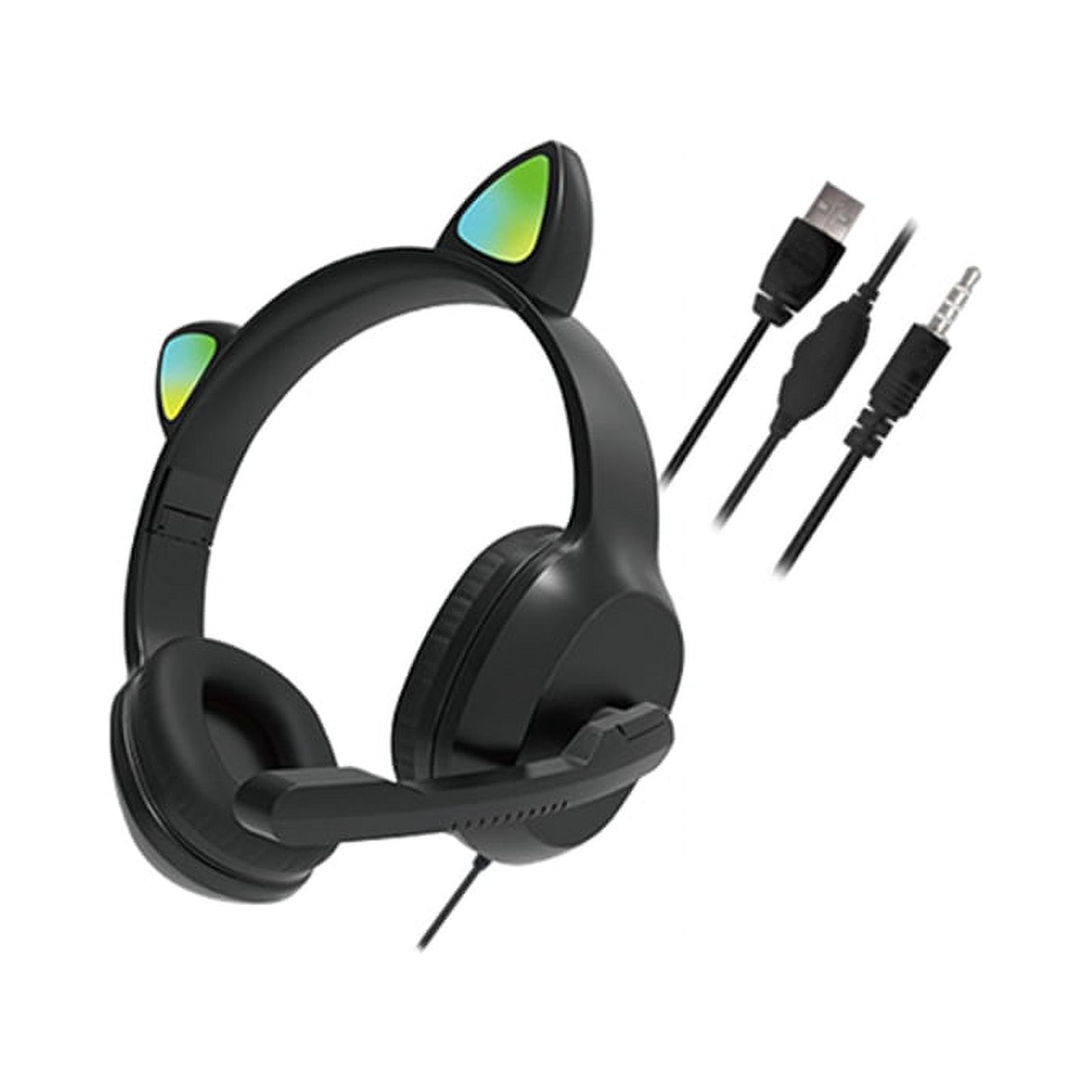 Cat Ear Headset Girls Wired Stereo Gaming Headphones LED Light with Mic