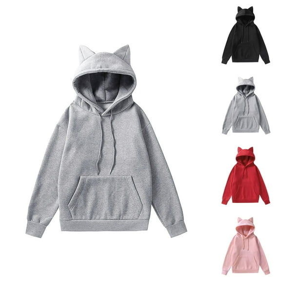 Cat Ear Hoodies for Women 2025 Thickened Drawstring Cute Hoodie with Pockets Hooded Sweatshirt Women Pullover