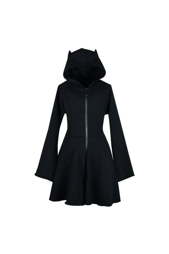 Cat Ear Hoodies for Women 2025 Trumpet Sleeve Zip Up Long Slimming Cute Hoodie Dress Hooded Sweatshirt Women Jacket
