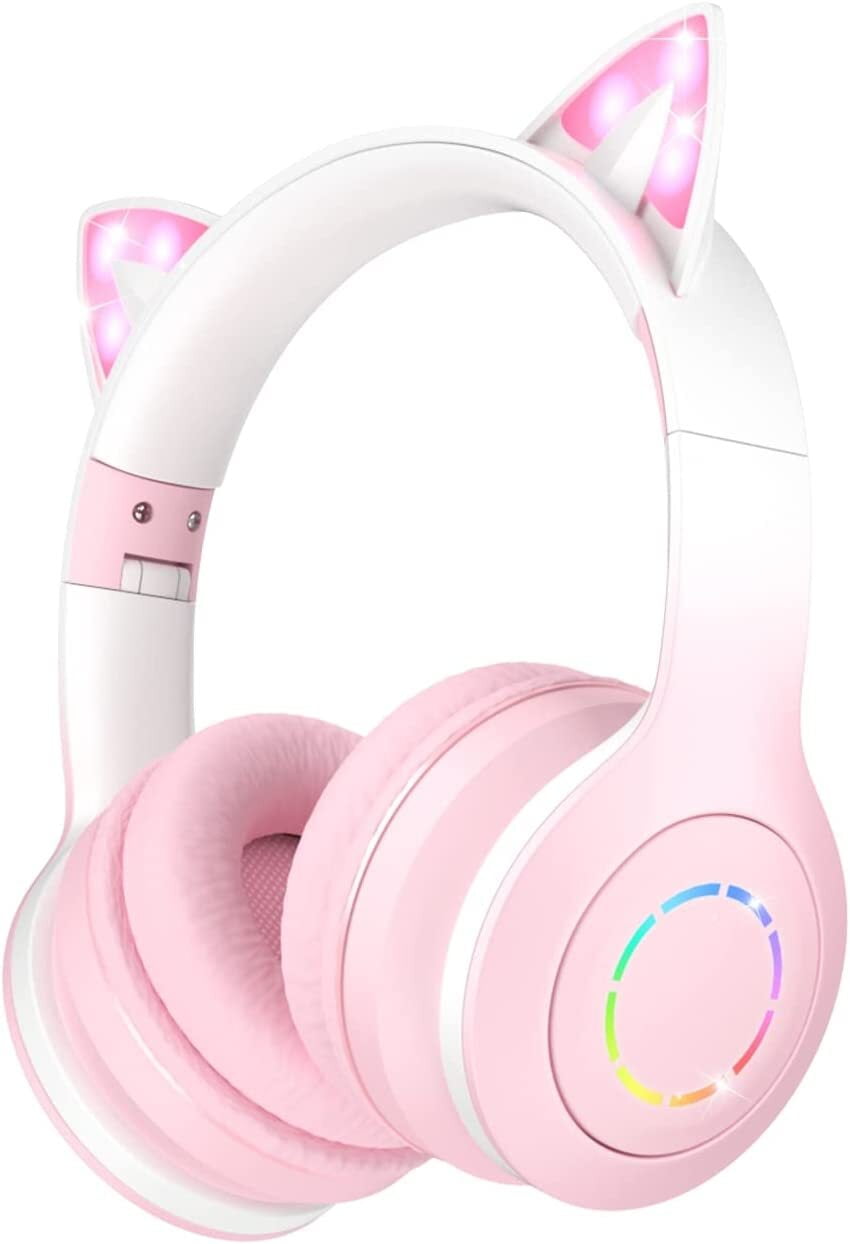 Cat Ear Kids Bluetooth Headphones for Girls for School Foldable Wired Gaming Headset with Microphone 3.5mm Jack Adjustable Headband Teens Toddlers Wireless Earphones for Tablet PC Walmart