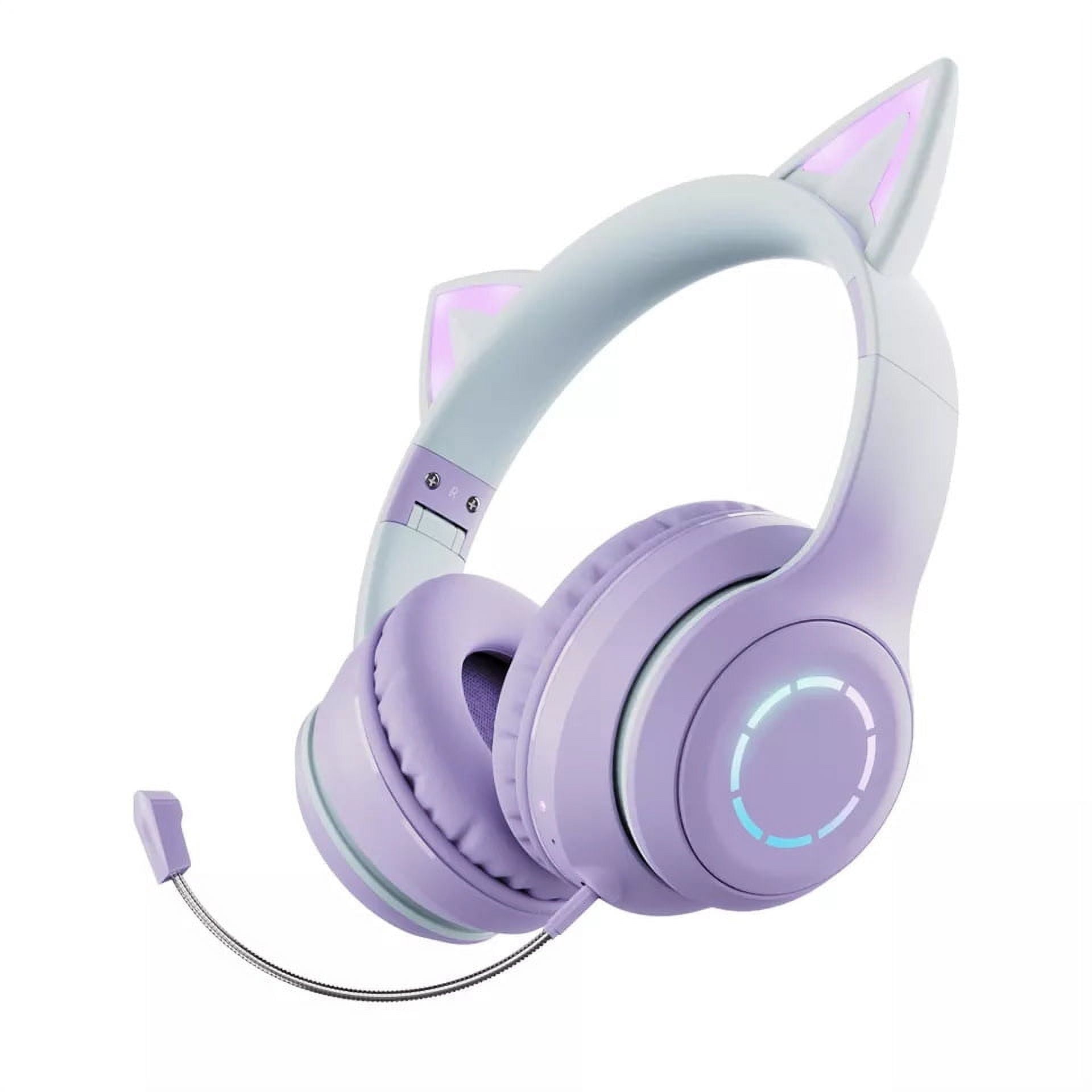 Cat Ear Kids Bluetooth Headphones for Girls for School, Foldable Wired Gaming Headset with Microphone & 3.5mm Jack, Adjustable Headband Teens Toddlers Wireless Earphones for Tablet/PC