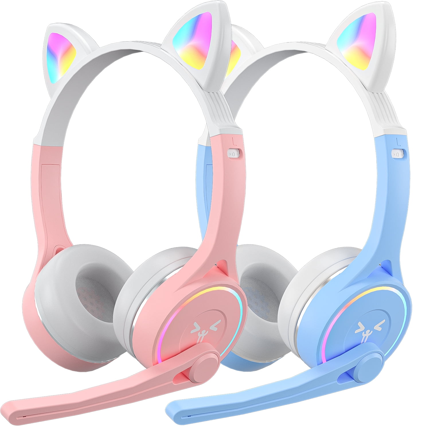 Cat Ear Kids Bluetooth Headphones,LED Light Up On Ear Kids Wireless