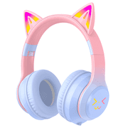 Hoey Kids Bluetooth Headphones,Wireless Over-Ear Headphones with LED Lights,Microphone and Foldable Design,Comfortable Headphones for School