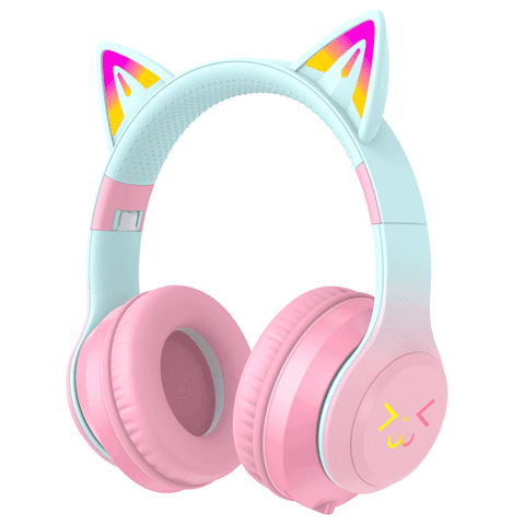 Kids Bluetooth Headphones, Cat Ear RGB Wireless Over-Ear Headset for Girls Boys