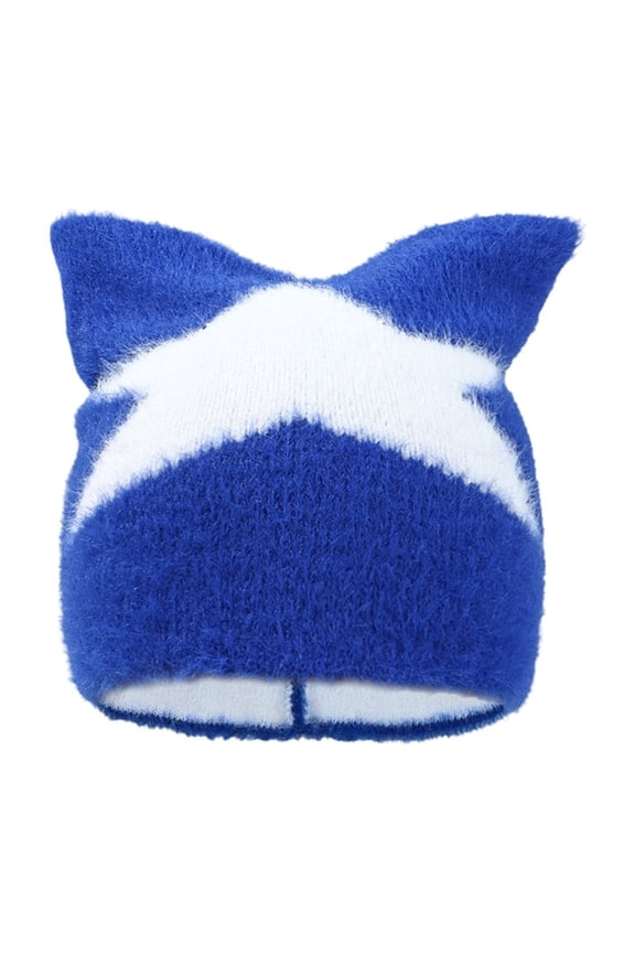Cat Ear Knit Beanie Five Point Star Adult Winter Warm Slouchy Cap