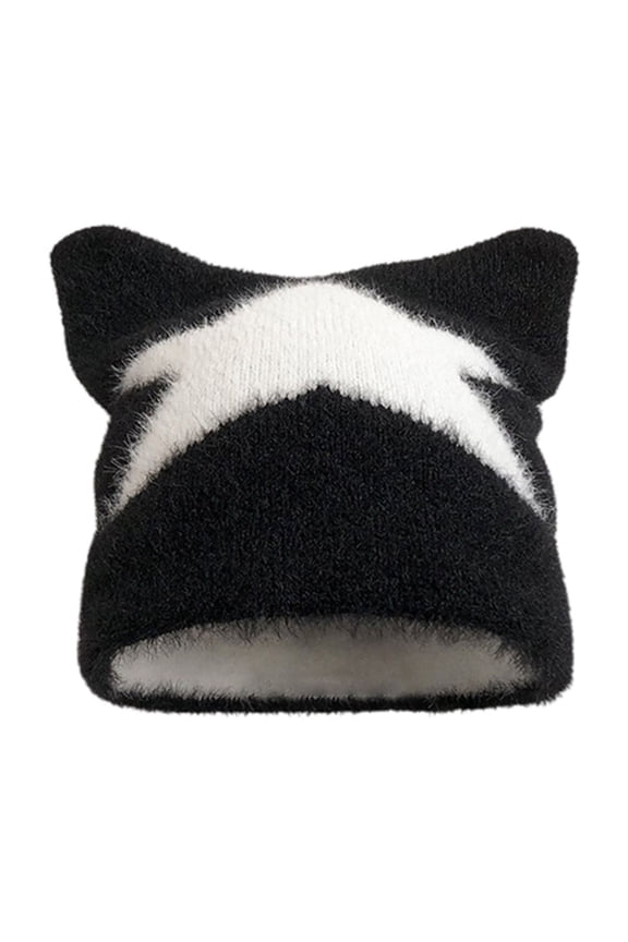 Cat Ear Knit Beanie Five Point Star Adult Winter Warm Slouchy Cap