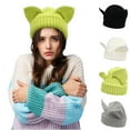 thumbnail image 1 of Cat Ear Knit Hat Cute Beanie Hat Knitted Skull Cap Warm Slouchy Crochet Hat for Women Men, 1 of 5