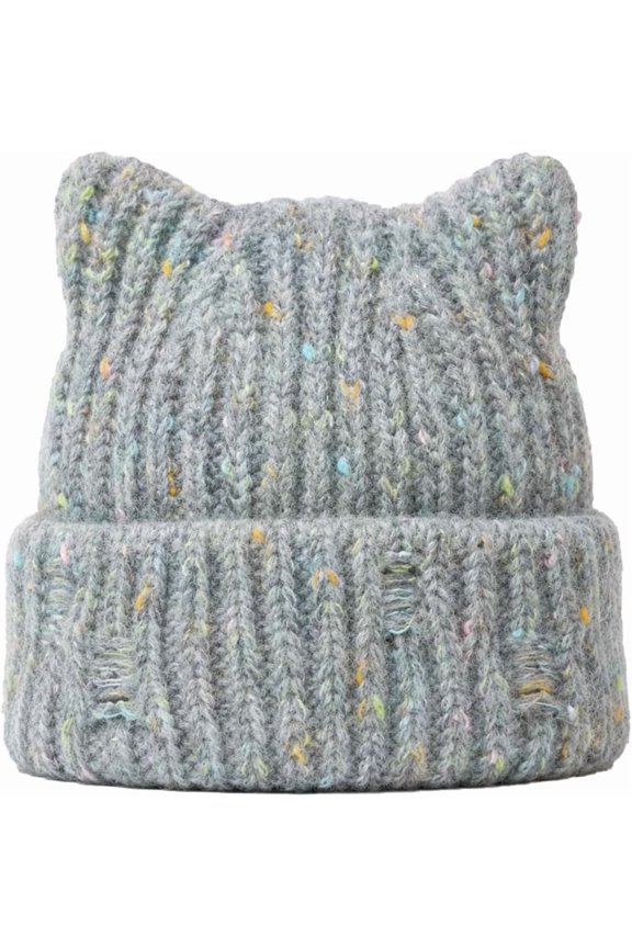 Cat Ear Knitted Beanie Hats for Women Cold Winter Soft Warm Sull Cap