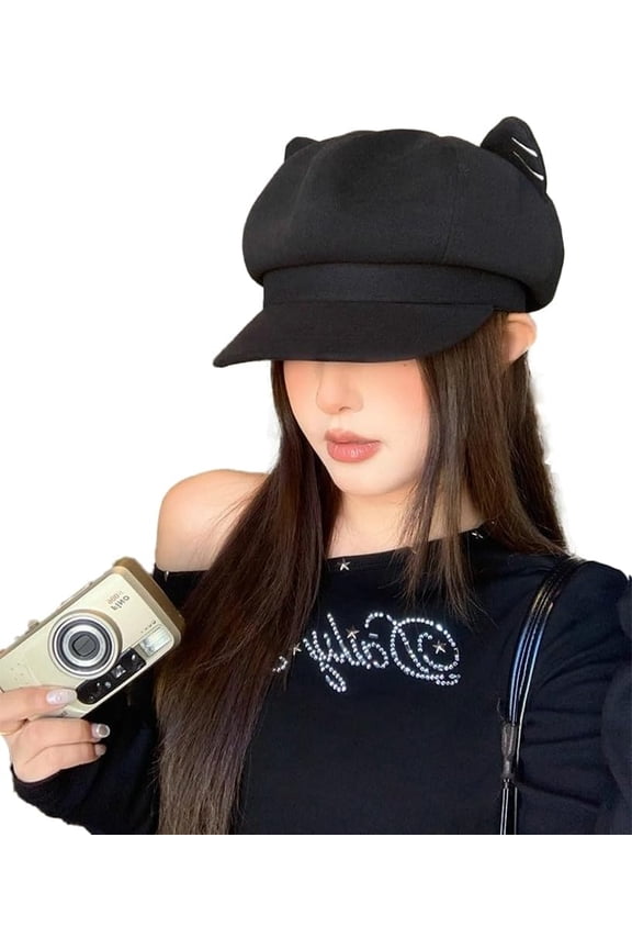 Cat Ear Newsboy Cap Cute Beret Paperboy Caps Cabbie Vintage Octagonal Cap Winter Autumn Hat