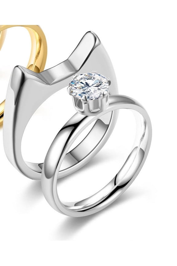 Cat Ear Rings Stainless Steel Polished Cartoon Character Couple Rings Trendy Fashion Jewelry Animal Lovers Gift Golden Cat Ear and Steel Cat Ear Ring