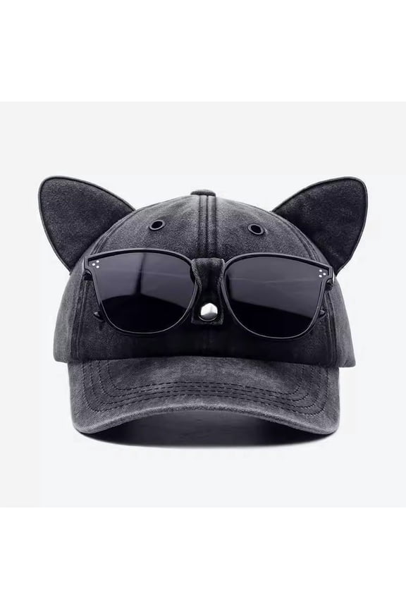 Cat Ear Trucker Hat with Detachable Sunglasses Vintage Washed Baseball Cap Pilot Style Adjustable Summer Hat