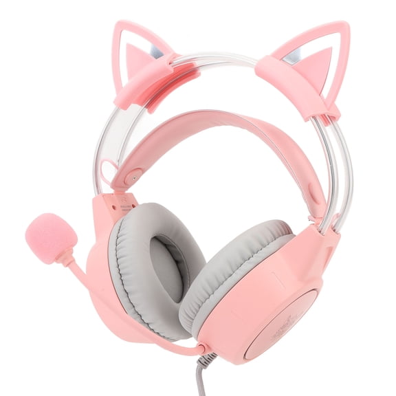 Cat Ear Wired Gaming Headset with Microphone, RGB Light, Adjustable Headband, 50mm Speaker, Over-Ear Headphones for PC, Laptop, and Game Consoles, Roseate (6.56 ft / 2 m Cord)