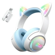 UHM Cat Ear Wireless Gaming Headset for PS5/PC/PS4/Phone/Nintendo Switch,Over Ear 2.4G/Bluetooth Gaming Headphones with HD Biult-in Mic,Lightweight,Ultra-low Latency,RGB,Blue