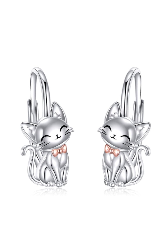 Cat Earrings 925 Sterling Silver Cat Leverback Earrings Animal Jewelry Gifts for Women