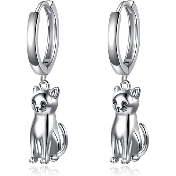Cat Earrings 925 Sterling Silver Dangle Drop Hoop Earrings Cute Cat Jewelry Gifts for Women