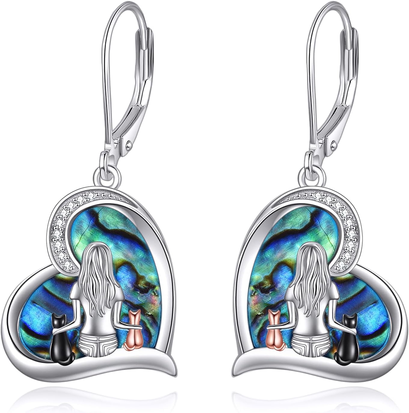Cat Earrings Sterling Silver Dangle Drop Leverback Earrings Jewelry Gifts for Women
