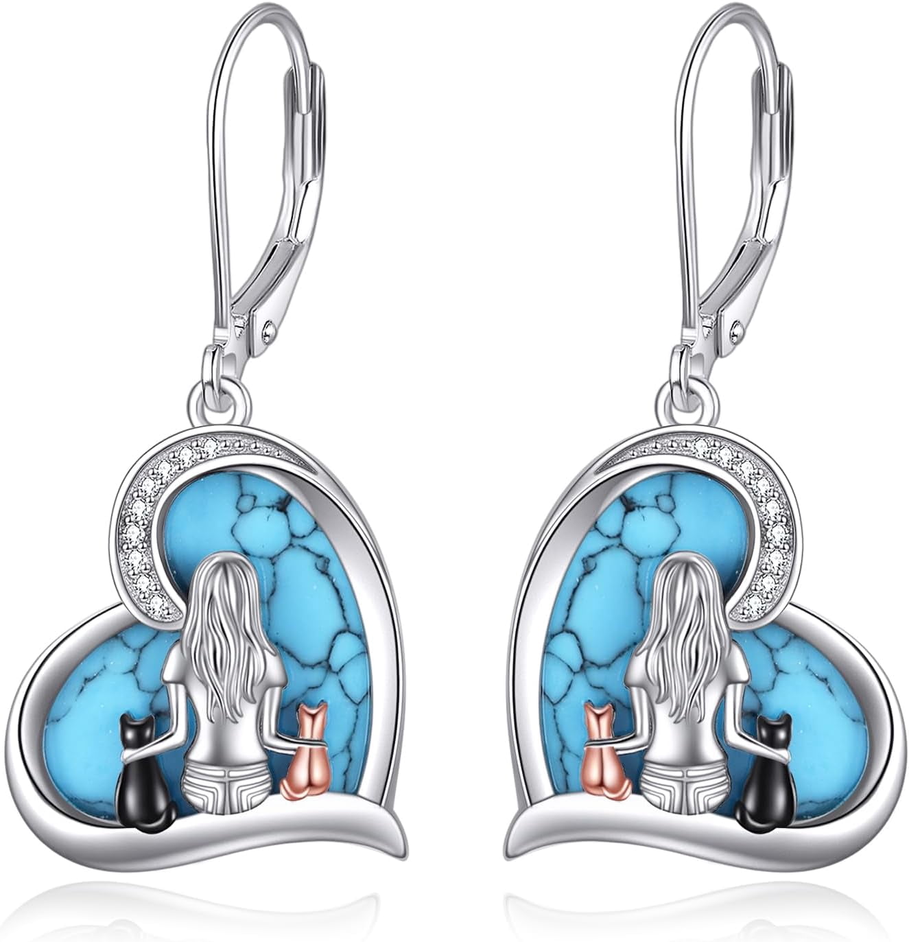 Cat Earrings Sterling Silver Dangle Drop Leverback Earrings Jewelry Gifts for Women