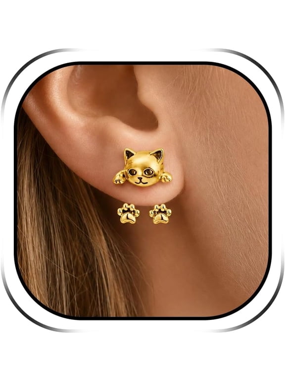 Cat Earrings for Women Cute Cat Paw Front Back Jacket Earrings Cat jewelry for women,animal earrings,cat mom gifts,birthday gifts for cats lovers,christmas gift,stocking stuffers(1Pair)