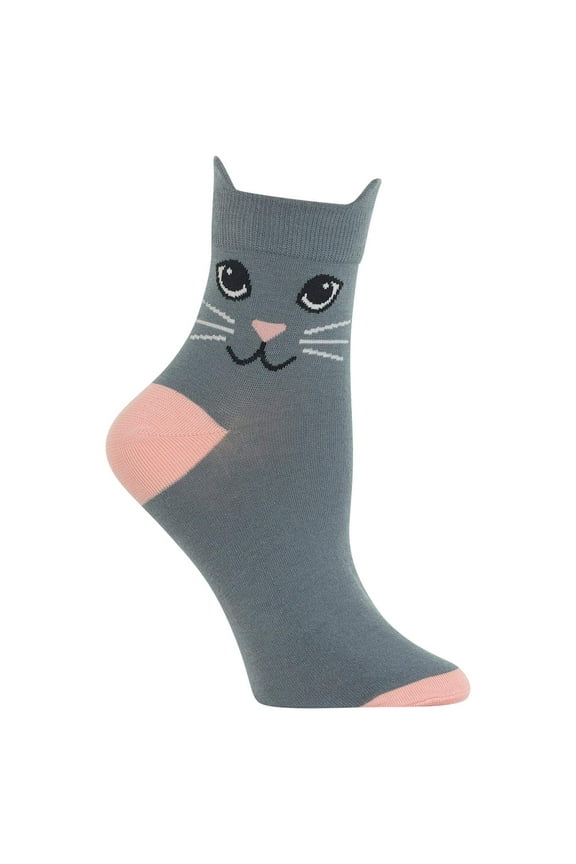 Cat Ears Grey Ladies Anklet Socks