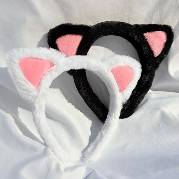 Cat Ears Headband 2 Pack  Plush Fuzzy Cat Hair Bands for Girls, Kids, and Adults  Cute Cat Ears for Cosplay, Makeup, Yoga, Photo Props
