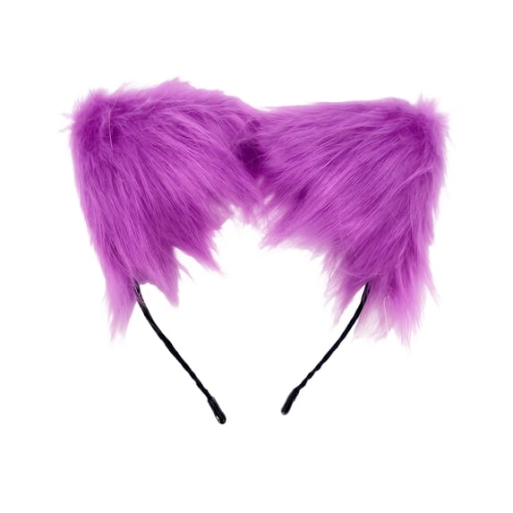 Cat Ears Headband Purple Faux Fluffy Animal Ears for Halloween Party Masquerade Rave Events