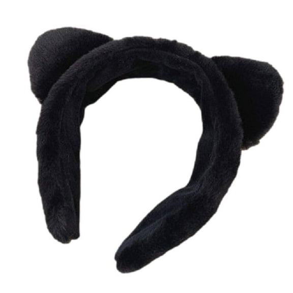 Cat Ears Plush Headband, Simple and Cute Wide-Brimmed Plush Headband for Girl (Black)