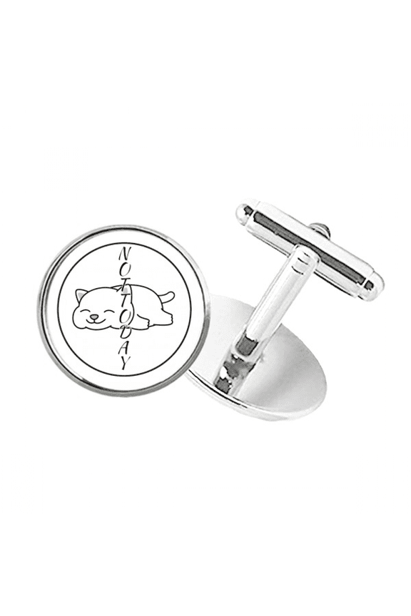 Cat Ears Refuse Socialize Round Button Cuff Clip Stud Cufflinks