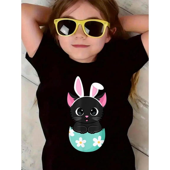 Cat Easter Day Bunny Ears Rabbit Easter Egg Kitten Cat Lover Kids T-Shirt Graphic T-shirts for boys and girls