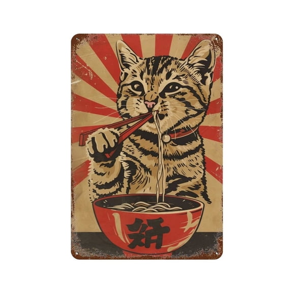 Cat-Eating-Ramen_02 Vintage Iron Art Metal Tin Sign Poster Modern Home Decor Retro Posters Coffee Club Bar Shop Decorations Style 30x20cm
