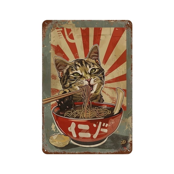 Cat-Eating-Ramen_04 Vintage Iron Art Metal Tin Sign Poster Modern Home Decor Retro Posters Coffee Club Bar Shop Decorations Style 30x20cm