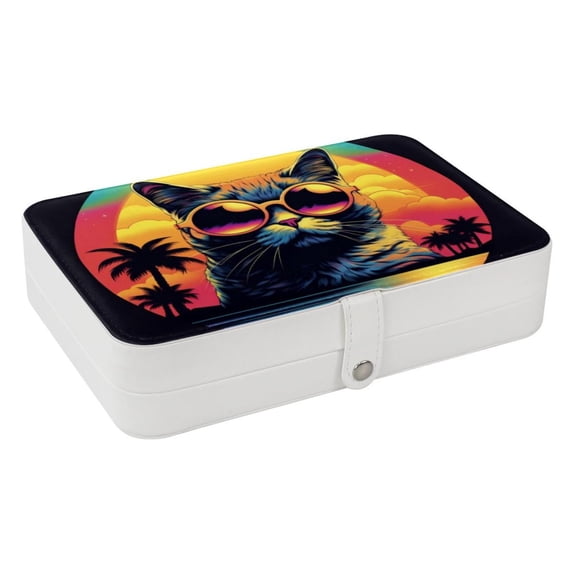 Cat Elegant PU Leather Earring Organizer Storage Box Decorative Box with Removable Compartment - Portable