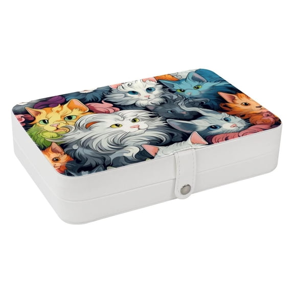 Cat Elegant PU Leather Portable Organizer Box with Removable Compartment - Earring Holder, Decorative Box, Jewelry Box