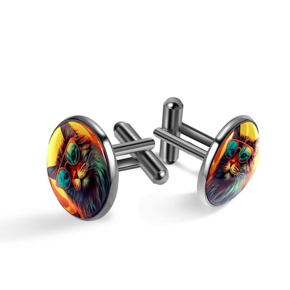 Cat Elegant Stainless Steel Cuff Links Set for Formal Attire and Special Occasions