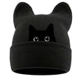 thumbnail image 1 of Cat Embroidered Cute Warm Knit Hat with Cat Ears Winter Slouchy Beanie, 1 of 4