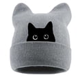 thumbnail image 1 of Cat Embroidered Cute Warm Knit Hat with Cat Ears Winter Slouchy Beanie, 1 of 5