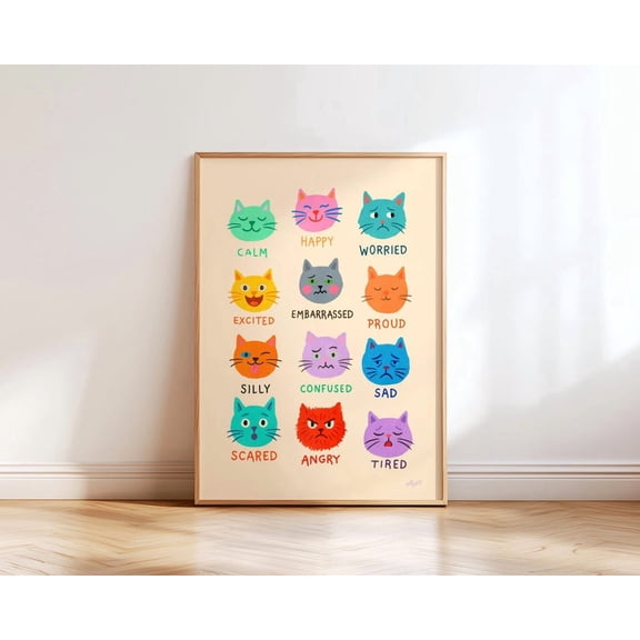 Cat Emotions And Feelings Chart, Educational Classroom Wall Art