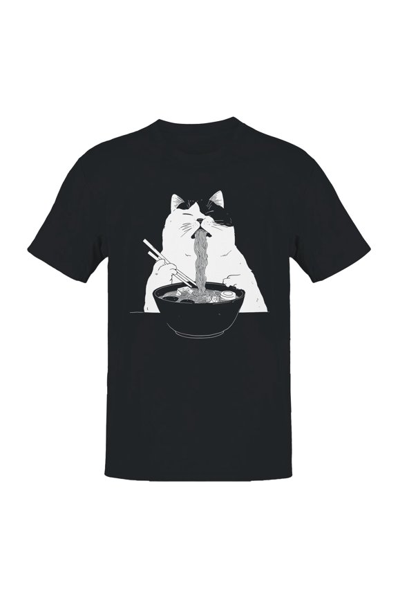 Cat Enjoying Ramen Delight Men's T-shirt Black