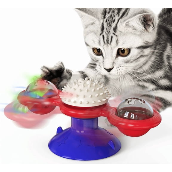 Nobrand Interactive Cat Entertainment Set with Rotating Disk & Feather Teasers, Blue