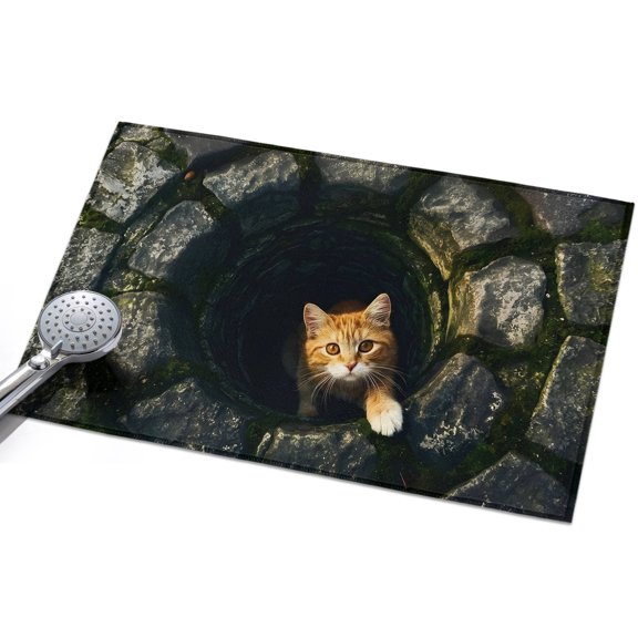 Cat Entryway Rug 2x3ft Washable Non Slip Bathroom Rug Low Pile Soft Indoor Floor Front Door Mat Stone Well Darkness Rustic Mysterious Rectangle Area Rugs Carpet for Kitchen Office Dining Room Home