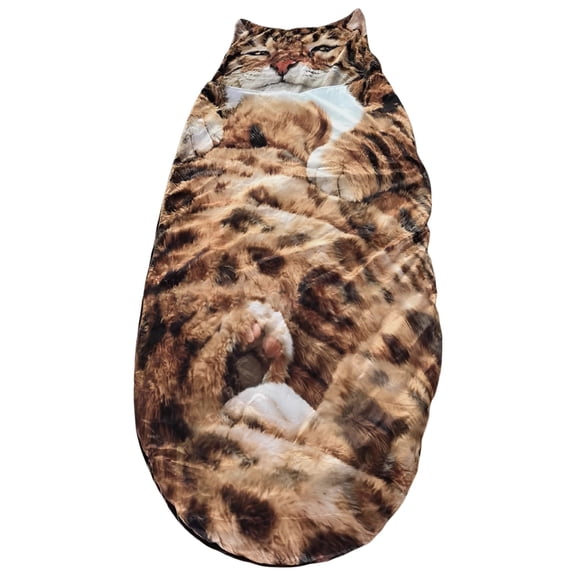 Cat Envelope Sleeping Bag For Adults, Plush Winter Design, White And Brown With Black Strips, Adorable