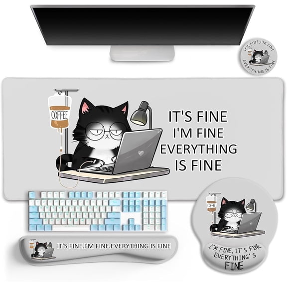 I'm Fine--Ergonomic Mouse Pad with Wrist Rest - Non-Slip Desk Mat & Keyboard Wrist Support Set for Gaming, Office, and Home