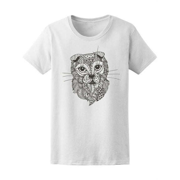 Cat Ethnic Floral Doodle Zen T-Shirt Women -Image by Shutterstock, Female Medium